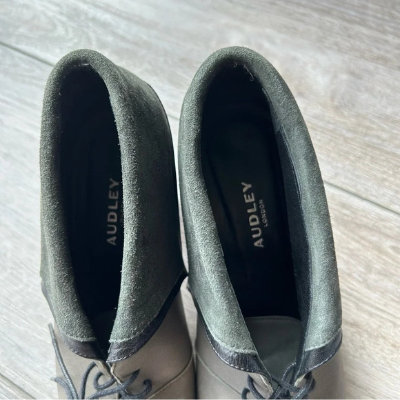 Audley London Smooth Leather Suede Mixed Fold Down Lace Up Ankle Boots - Picture 8 of 16